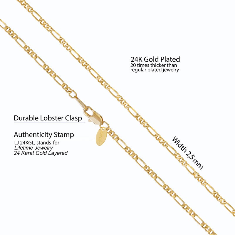 LIFETIME JEWELRY 2.5mm Figaro Chain Necklace 24k Real Gold Plated Women and Men (Gold, 20) - Image 4